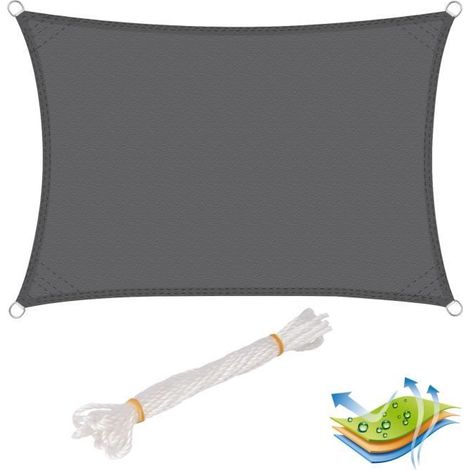 Voile d’ombrage rectangulaire en polyester, protection contre le soleil avec protection UV pour jardin ou camping,4x6m, Gris