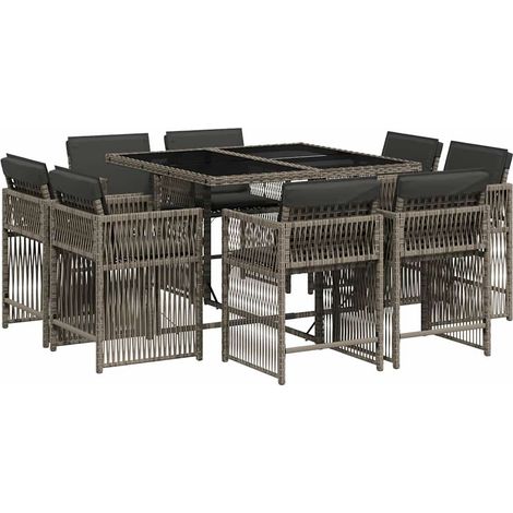 Maison Exclusive - 9-tlg. Garten-Essgruppe mit Kissen Grau Poly R