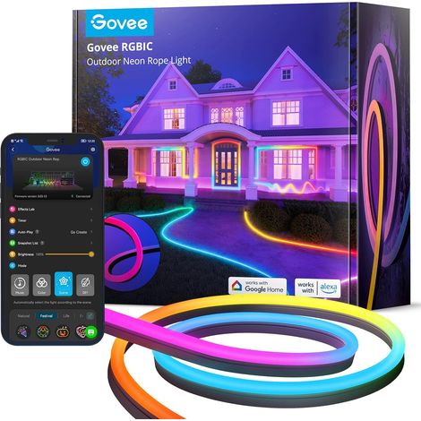 Neon LED Strip Outdoor 10M, RGBIC LED Strip, APP Control, IP67  16M DIY colours, 64+ scene modes, music sync, Install. Easy, Garden/Yard/Walls/Driveway (1/5)
