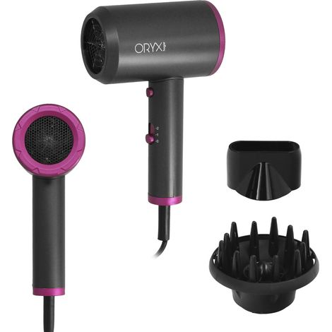 Asciugacapelli leggero con tecnologia ionica a 2 velocità (2000W 230V) nero e fucsia (1/5)