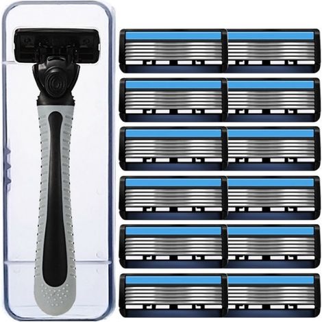 rasoir electriques hommes-Rasoir 6 lames rétro pour homme – Adapté à tous types de barbes – Kit complet avec 13 lames, manche, étui de rangement – Durable et facile d'utilisation (1/4)
