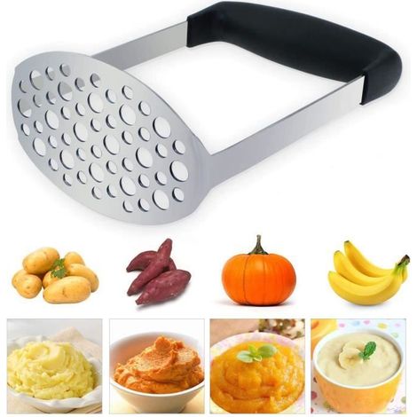 presse puree manuelle,Presse-purée à Pommes de Terre,avec Manche de Silicone en Acier Inoxydable,pour légumes,Aliments pour bébés (1/4)