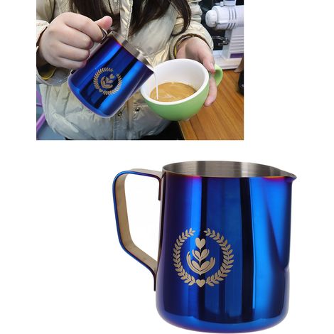 350 ml Milchaufschäumkännchen aus Edelstahl mit Skala zur Kaffeezubereitung (blau) (1/5)