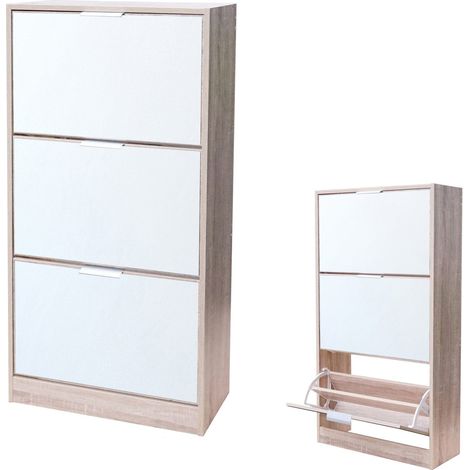 Mobile per scarpe stile design – Colore rovere chiaro con facciata a specchio – 60x24x116 cm – Collezione REFLEXIO