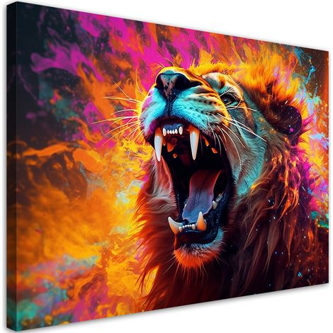 Quadro su tela, Leone ruggente astratto - 120x80 (1/5)