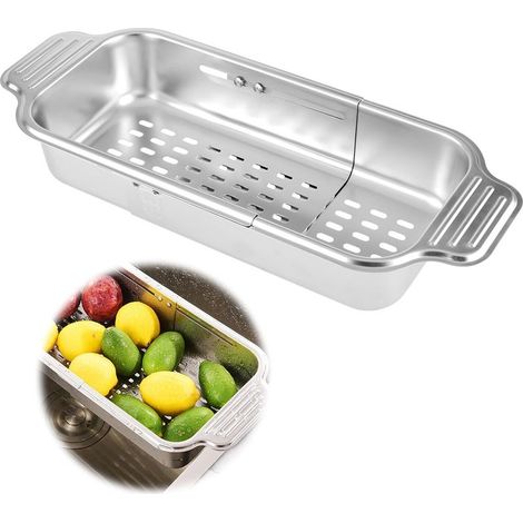 Passoire extensible, panier à passoire en acier inoxydable au-dessus de l'évier Passoire extensible pour évier laver les légumes et les fruits égoutter les pâtes cuites et sécher les plats (1/5)