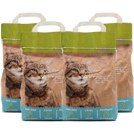 Litière pour chat - JUANIO - Lot de 4 - Écologique - Anti-odeur - Absorption rapide 5 L (1/2)