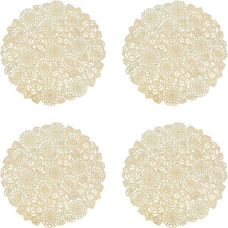 Lot de 4 Sets de Table, Or Rose Napperons Rond Set de Table Tapis de Table pour Table Salle à Manger Cuisine,napperons lavables (Or Rose, Style L, 38cm) (1/4)