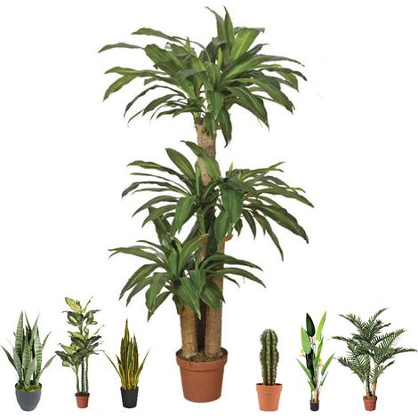 Planta Artificial Dracena 145cm con Macetero Plantas de Plástico para Decoración de Jardín Interior y Exterior (1/2)