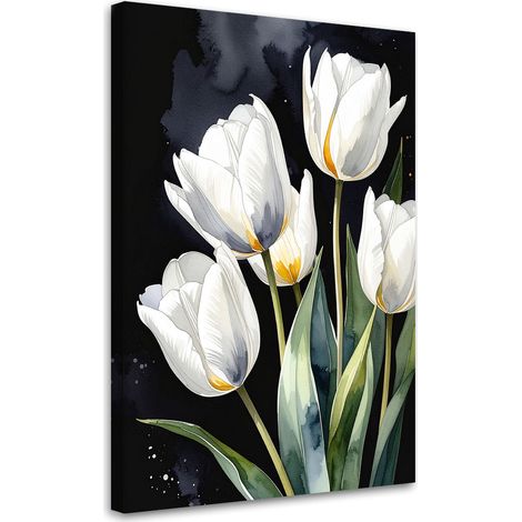 Leinwandbild Weiße Tulpen Blumen auf schwarzem Hintergrund 20x30 (1/5)