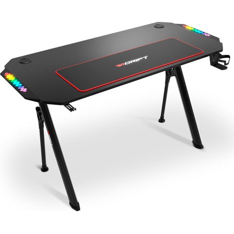 Table de Jeu avec Plateau en Fibre de Carbone, Porte-Boisson et Casque, côtés RGB réactifs au Son, Tapis 80 x 30 cm, Noir (1/5)