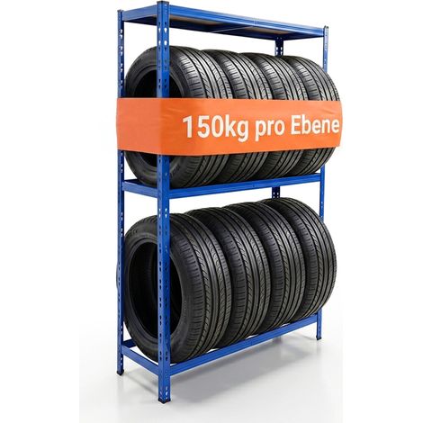 Relaxdays Reifenregal für 8 Reifen, HxBxT 180 x 110 x 40 cm, 450 kg, Stahl, Stecksystem, Reifenlager Werkstatt, blau