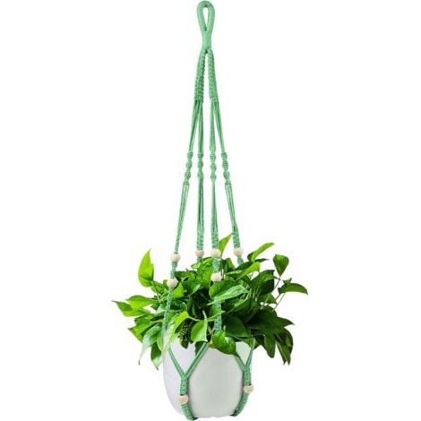 QORVA-Panier suspendu pour plante d'intérieur, corde en coton vert, 85 cm de long, décoré de perles en bois, crochet non inclus.