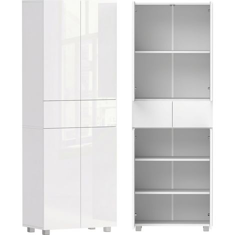 Armoire de cuisine buffet rangement 4 portes étagères ajustables 60x35x170 cm blanc laqué (1/5)