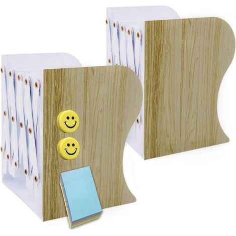 Verstellbare Buchstützen Holzoptik 2er-Set mit 3 Fächern (1/5)