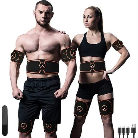 Electrostimulateur Musculaire, 5Pcs EMS Ceinture Abdominale Electrostimulation, Stimulateur Appareil Entraînement Abdominal, pour Femme Homme Abdomen/Bras/Jambes(8 Modes +19 Niveaux)