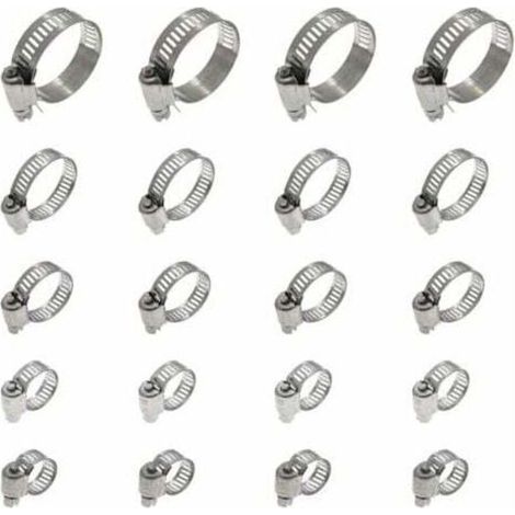 Adjustable Hose Clamp 16 25mm, 304 Stainless Steel Hose Clamp, Metal Hose Clamp, 20pcs (1/4)