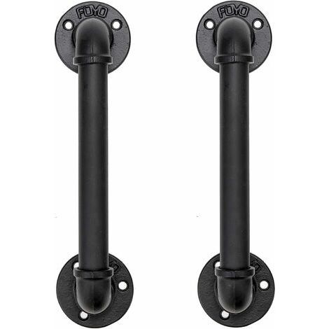 Ensemble de 2 Industriel Tuyau Poignée deTraction de Porte, Barre D'appui, Poignées de Porte de Grange, Antique Rustique En Fonte Pour Rampe, Noires,30 cm de Long (S(25D,27L), Noires) (1/4)