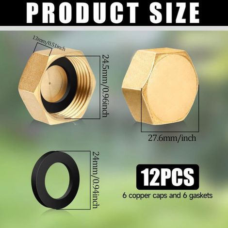 Lot de 6 capuchons en laiton 3/4" avec joints en caoutchouc - Capuchons de tuyau hexagonaux en laiton - Bouchon obturateur(3/4") (1/5)