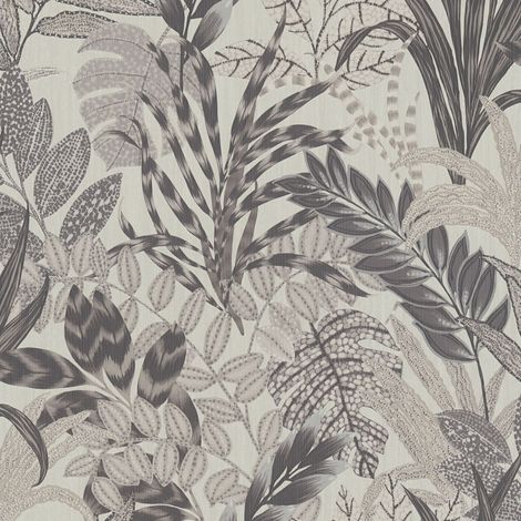 Flowers wallcovering wall Profhome 378604 non-woven wallpaper slightly textured with exotic design matt grey white 5.33 m2 (57 ft2)
