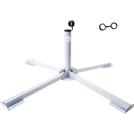 Support De Parasol Métallique Pliable, Socle Croix Antirouille, Adapté Aux Poteaux 2,5–3,4 Cm, Joint en Caoutchouc Blanc (1/5)