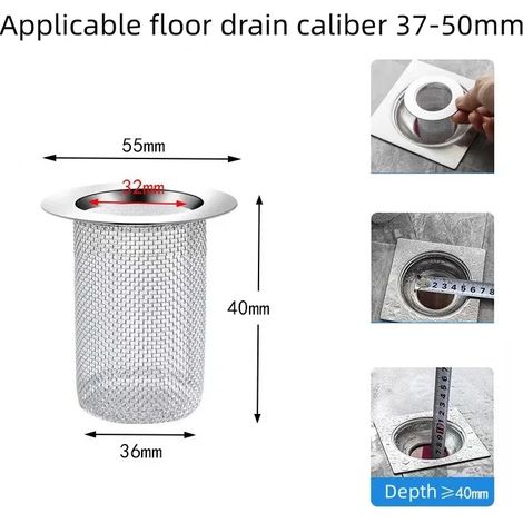 (37-50mm short)Stainless Steel Floor Drain Filter Mesh Sink Strainer Kitchen Bathroom Anti-clog Drains Bathtub Hair Catcher Shower Strainers (1/4)