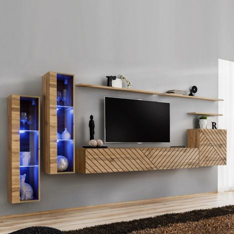 Ensemble Meuble TV "Switch Lamel XI" 330cm Naturel (1/5)