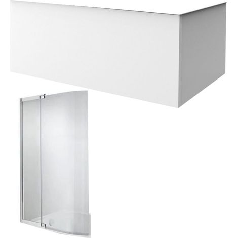 Tablier bain compatible toutes baignoires rectangulaires, installation angle, 180x90x60cm, Blanc Mat + Pare bain Malice Jacob Delafon (1/3)