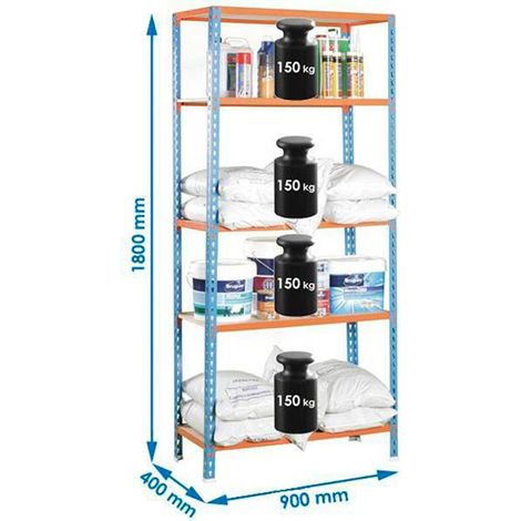 SCAFFALE S/T BLU/ARANCIONE+MA - 180X90X40