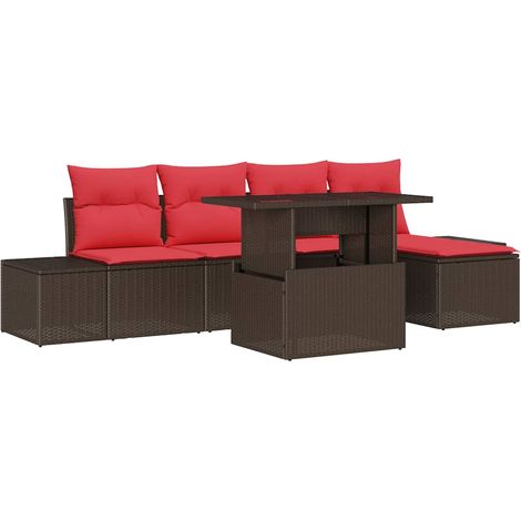 Maison Exclusive - Gartensofa-set mit Kissen 6 pcs Braun und Rot (1/5)