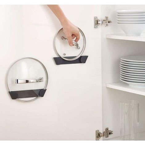 Ensemble de 2 Porte-Couvercles pour Casseroles et Casseroles, Organisateur de Rangement Mural Auto-Adhésif (1/4)