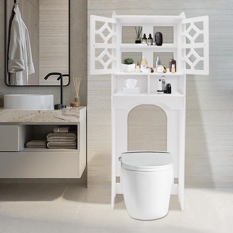 Badezimmer-Toiletten-Oberlager, Toilettenschrank mit Regal und Tür, Badezimmer-Regal, weiß, 48 x 23 x 150 cm (1/5)