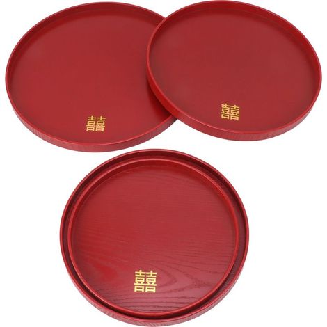 Rundes, rotes Serviertablett aus Holz im chinesischen Stil für Tee, Kaffee und andere Leckereien. Ideal für Hochzeiten. (1/5)
