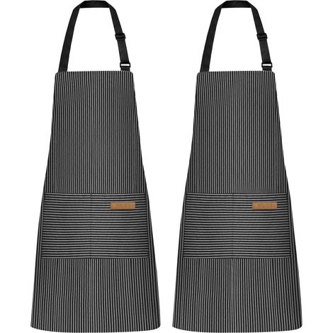 Paquet de 2 tabliers de cuisine, tablier de chef doux à bavette réglable avec 2 poches pour hommes et femmes (1/4)