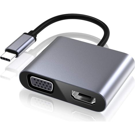 Adaptateur USB-C vers VGA/HDMI, convertisseur adaptateur Type C vers VGA/HDMI 4K UHD compatible avec les ordinateurs portables MacBook Pro/Air, Nintendo, Dell, HP, Samsung S8/S9, Huawei Mate 30 et plu (1/5)