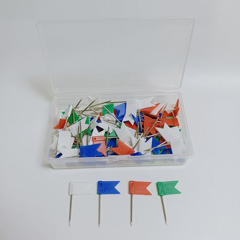 Drapeau Pique - Pin À Drapeau Pour Tableau D'Affichage Et Cartes - 100 Pièces En 4 Couleurs - Boîte De Rangement Incluse (1/5)