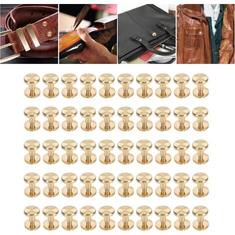 Confezione da 50 rivetti di fissaggio, 50 viti a testa piatta, set di rivetti decorativi in ​​ottone per lavorazione della pelle e progetti fai da te (10 x 6 mm) (1/5)