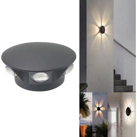 APPLIQUE LED 6 COB LAMPADA PARETE ROTONDO 18W NERO FREDDO 6500K ESTERNO FD-20 (1/3)