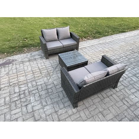 Fimous Rattan Garden Furniture Set 3 piece Patio Rattan Furniture Sofa Weaving Wicker includes 2 Double Seat Sofa and Coffee Table