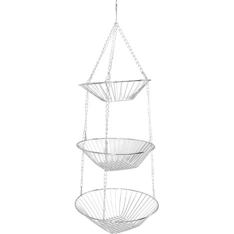 Panier à fruits suspendu à 3 niveaux en fil de fer, pour fruits, légumes et fleurs, à utiliser à l'intérieur comme à l'extérieur. (1/5)