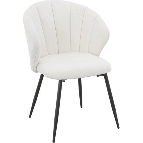 Chaise tissu blanc écru chiné à dossier coquillage pieds métal - SIMON