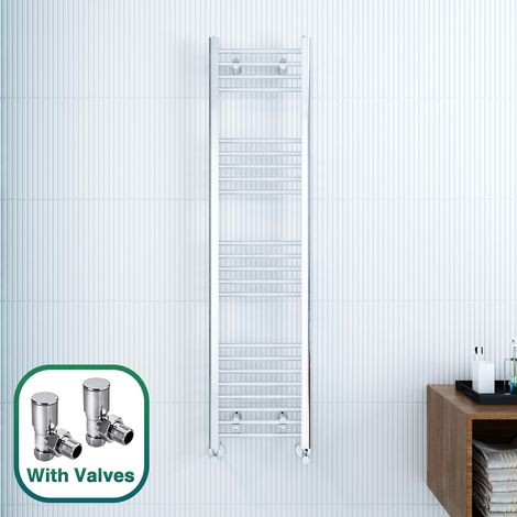 ELEGANT 1600 x 400 mm Chrome Heated Towel Rail Designer Bathroom Radiator Straight Radiator + Angled Radiator Valves (1/5)