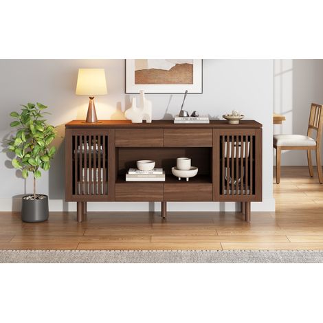 Sideboard 140 x 35 x 71 cm aus MDF in Nussbaum, 4 Schubladen und 2 Türen – MEUBLIV (1/5)