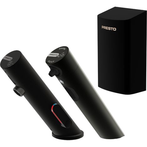 Pack mitigeur infrarouge avec robinet d'arrêt + Distributeur de savon infrarouge + Sèche-main PRESTO Linea Noir mat