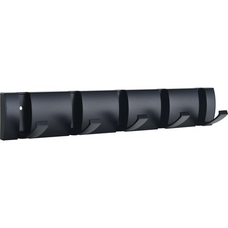Porte Manteau Mural Noir avec 5 Crochets, Patere Murale Imperméables, Matériau en Aluminium Spatial, Porte Serviettes Pliable pour Entrée, Penderie (1/5)