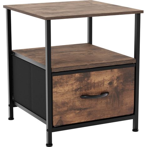 Chorley 1 Drawer Fabric Chest of Drawers Metal Frame Bedroom Living Room Storage, Rustic-Brown
