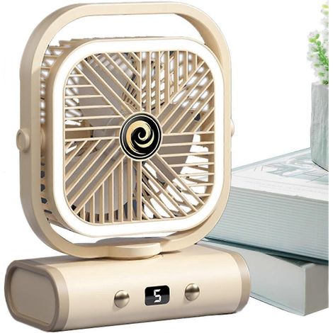 Petit ventilateur de bureau, 24 x 18 x 9,5 cm, silencieux, 5 vitesses, fonctionne sur piles, veilleuse, ventilateur de refroidissement portable. (1/5)