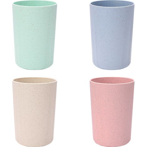 Tasse En Paille De Blé - 4 Pièces - Sans BPA - Lavable Au Lave-vaisselle - Micro-ondes Compatible - Pour Eau Lait Jus - Adulte Enfant (1/5)