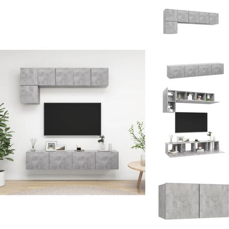 Ensemble de meubles TV 5 pcs Gris béton Bois d'ingénierie - Meuble Tv Suspendu - Meuble Tv Gris - Ensemble Meuble Tv - Meuble Tv Moderne - Rangement Mural (1/5)