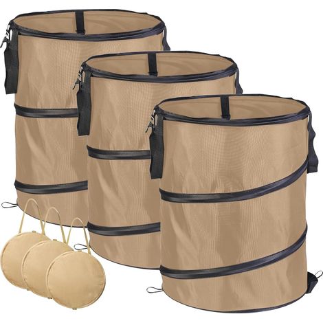 Sac à déchets de jardin pliable, Oxford 37L, solide, avec poignées, pliable, auto-portant (Kaki, lot de 3). (1/5)